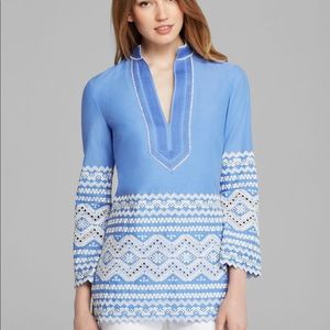 NWOT Tory Burch Tunic SZ 4. Blue/White, side zip